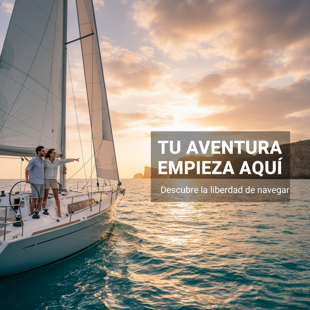 Pareja navegando al atardecer, simbolizando el inicio de una aventura